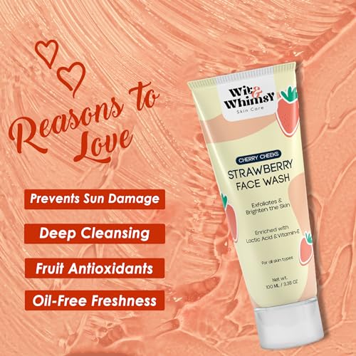 Wit & Whimsy Cherry Cheeks Strawberry Face Wash Enriched With lactic Acid & Vitamin E Authentic Ayurvedic Formulation For All Skin Types - 100ML (3.38 Oz) - Image 5