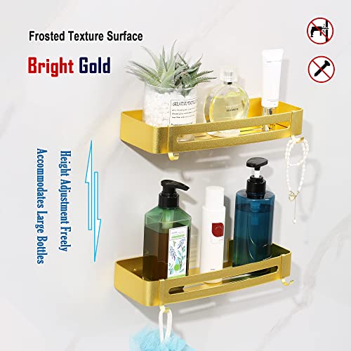 Maifey Bright Gold Shower Caddy, Bathroom Shelves Wall Mounted, Metal Shower Shelves No Drilling, Shower Organizer Adhesive Installation, Antirust (2 Tiers) #TOP1