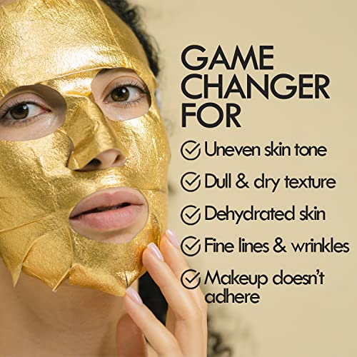 La Diva Gold Foil Sheet Face Mask Skin Care - Brightening, Moisturizing, Anti-Aging & Hydrating Facial Treatment Mask For Women And Men - With Collagen & Hyaluronic Acid - 6 Pack #TOP2