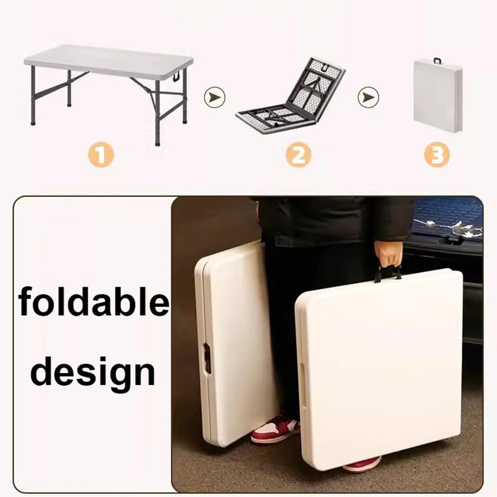 Rectangle Picnic Table Heights Adjustable Folding Metal Camping Table with Heavy Duty Carbon Steel Legs Lightweight Portable Table White for Outdoor Camping Dining BBQ Party