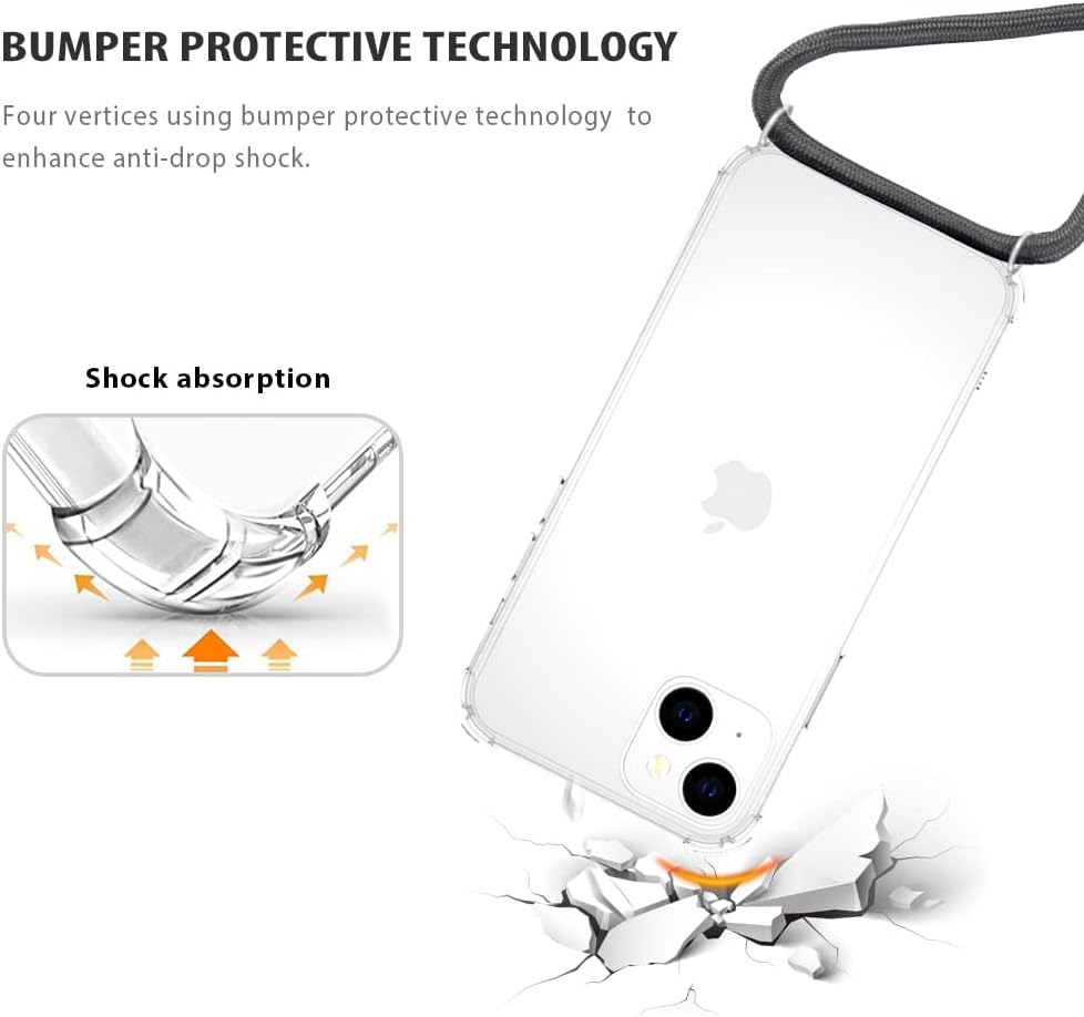 YESPURE iPhone 14 Lanyard Case with Adjustable Cord, Soft Clear TPU Anti-Scratch Shockproof Protective Cover - Gray - Image 5