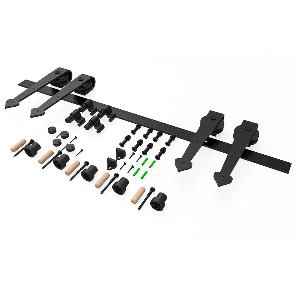 Kit de herrajes para puerta corrediza de madera de granero negro de 6 pies para puerta doble en forma de corazón