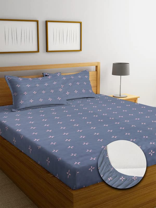 NEW LEAF Style Cotton Feel Glace Cotton Elastic Fitted Printed King Size Double Bed Bedsheet with 2 Pillow Cover (78"x72", Star Printed -Dark Grey) (B0C6Q8CLQH) Amazon Price History, Amazon Price Tracker