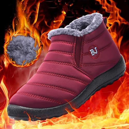 gassi schuhe damen wasserdicht Winterschuhe Damen Warme Wasserdicht Winterstiefel Gefüttert Reißverschluss Plush Gefütterte Schneestiefel Winter Kurzschaft Rutschfeste Stiefel Weitschaft Schwarz 38