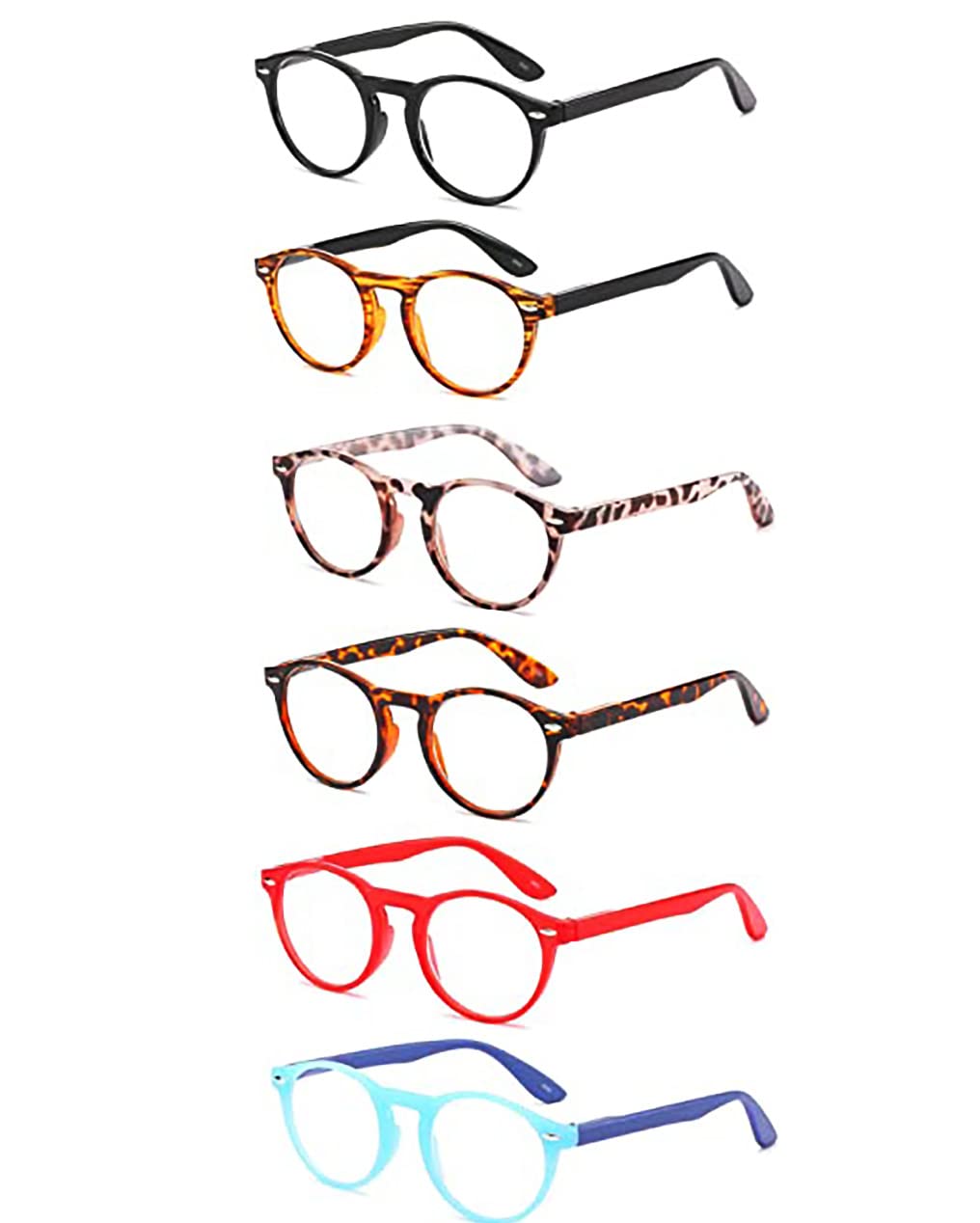 6-Pack Retro Reading Glasses Blue Light Blocking for Women Men, Lightweight Round Designer Computer Readers