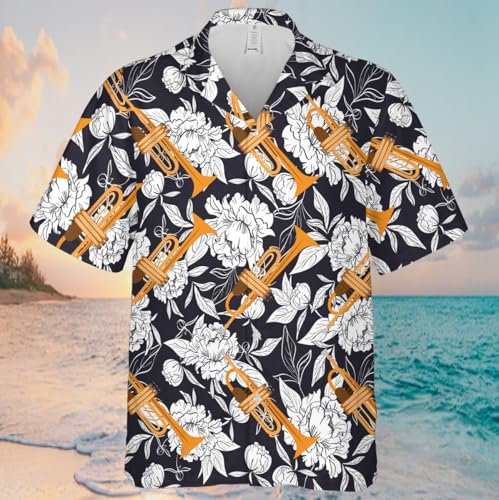 Men's Trumpet Hawaiian Shirt, Trumpet Shirt Men Short Sleeve, Vintage Hawaiian Shirt for Men, Trumpet Shirt4