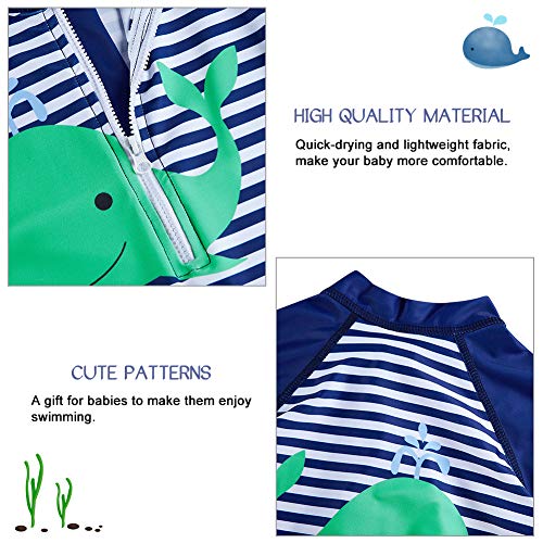 Toddler Boy Swimsuit 6-12 Months Baby Boys One Piece Sunsuit with Sun Hat Long Sleeve Whale Zip Bathing Suit Green Swimwear