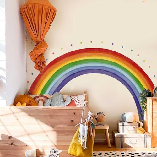 Neukids FABRIC Vintage Regenbogen Wandtattoo boho Regenbogen Tupfen Wandsticker Schlafzimmer Wohnzimmer Kinderzimmer Babyzimmer Wandaufkleber Korridore Wanddeko 190x110cm