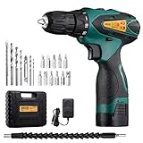 Cordless Drill Driver URCERI 14.4 V 2000 mAh Lithium-ion Battery 18+1 Keyless Clutch 2-Speed Compact Drill Set with LED, Multiple Sockets, Screwdriver, Drill Bits, Magnetic Tip Holder and Carry Case