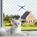 Katzennetz Drahtverstärkt für Balkon, 4 x 3M Katzenschutznet, Reißfest und Robust, Balkonnetze mit Befestigungsseil Scheren Nagel und Kabelbinder, Katzen Balkonnetze für Fenster Oberlichter Terrasse