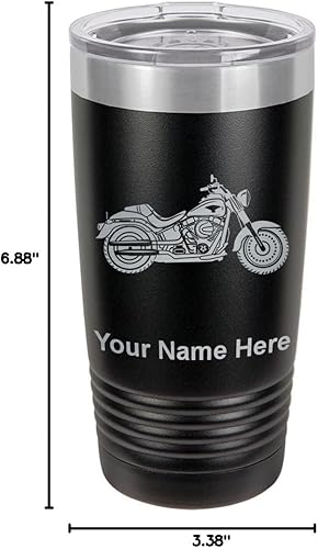 Miniatura 7 de LaserGram Vaso aislado al vacío de 20 onzas, motocicleta, grabado personalizado incluido (negro)