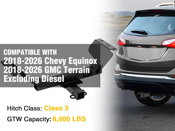Image of Nilight Class 3 Trailer Hitch Compatible with 2018-2026 Chevrolet Chevy Equinox (Excl.Diesel) 2018-2026 GMC Terrain (Excl.Diesel) 2 Inch Hitch Receiver fit Ball Mount Cargo Carrier Bike Rack Tow Hook