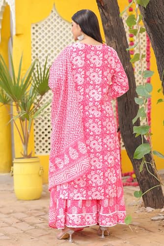 Image of PARTHVI Women's Printed Calf Length Straight Kurta & Skirt With Dupatta Set