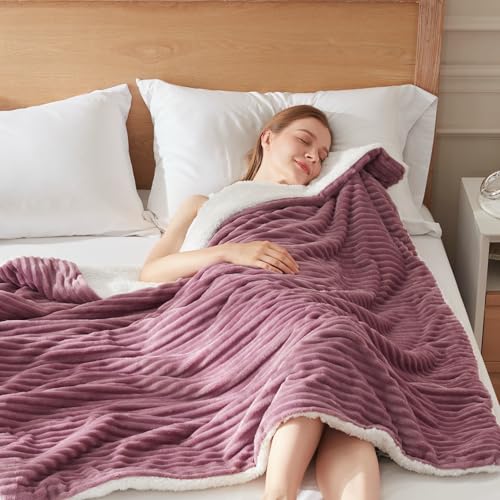 Electric Heated Blanket Twin Size, Soft and Cozy Thickened Flannel and Sherpa Electric Blanket for Bed, Automatic Safety System 6 Heating Levels & 10 Hours Auto-Off, 62"x84" Purple
