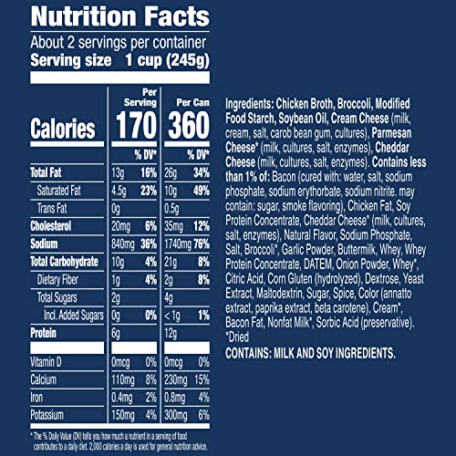 Image of Progresso Rich & Hearty Broccoli Cheese Soup with Bacon, Gluten-Free, 18 oz | Tender broccoli, Real bacon bits in creamy cheese broth, No artificial flavors, No colors from artificial sources