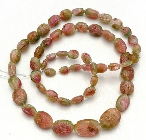 Perles de tourmaline pastèque naturelle LKBEADS de forme ovale sculptée pour bijoux de prestige