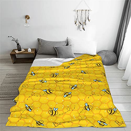 Fehuew Honeycomb Cute Bee Blanket Flannel Fleece Throw Living Room/Bedroom/Sofa Warm Cozy Soft Bed Blanket For Kids Adults All Season (80" X60, Honeycomb Cute Bee) #TOP7