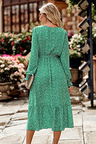 Image of PRETTYGARDEN Women's Floral Boho Dress Fall Long Sleeve Wrap V Neck Ruffle Flowy Maxi Spring Wedding Guest Vacation Dresses