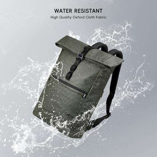 Casual Daypack Backpack for Women Heavy Duty Large Roll Top Rucksack Backpack for Adult Men Lightweight Backpack for Travel Green2