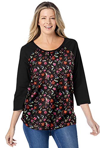 Woman Within Plus Size Three-Quarter Sleeve Baseball Tee