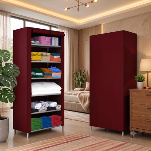 Image of Ulif Multipurpose ๐๐ผ๐น๐น๐ฎ๐ฝ๐๐ถ๐ฏ๐น๐ฒ ๐ช๐ฎ๐ฟ๐ฑ๐ฟ๐ผ๐ฏ๐ฒ Cabinet | ๐๐ผ๐น๐ฑ๐ฎ๐ฏ๐น๐ฒFabric Organizer with ๐ฒ ๐ฆ๐ต๐ฒ๐น๐๐ฒ๐ | Portable Clothes ๐ฆ๐๐ผ๐ฟ๐ฎ๐ด๐ฒ ๐ฅ๐ฎ๐ฐ๐ธ for Bedroom (MAROON)