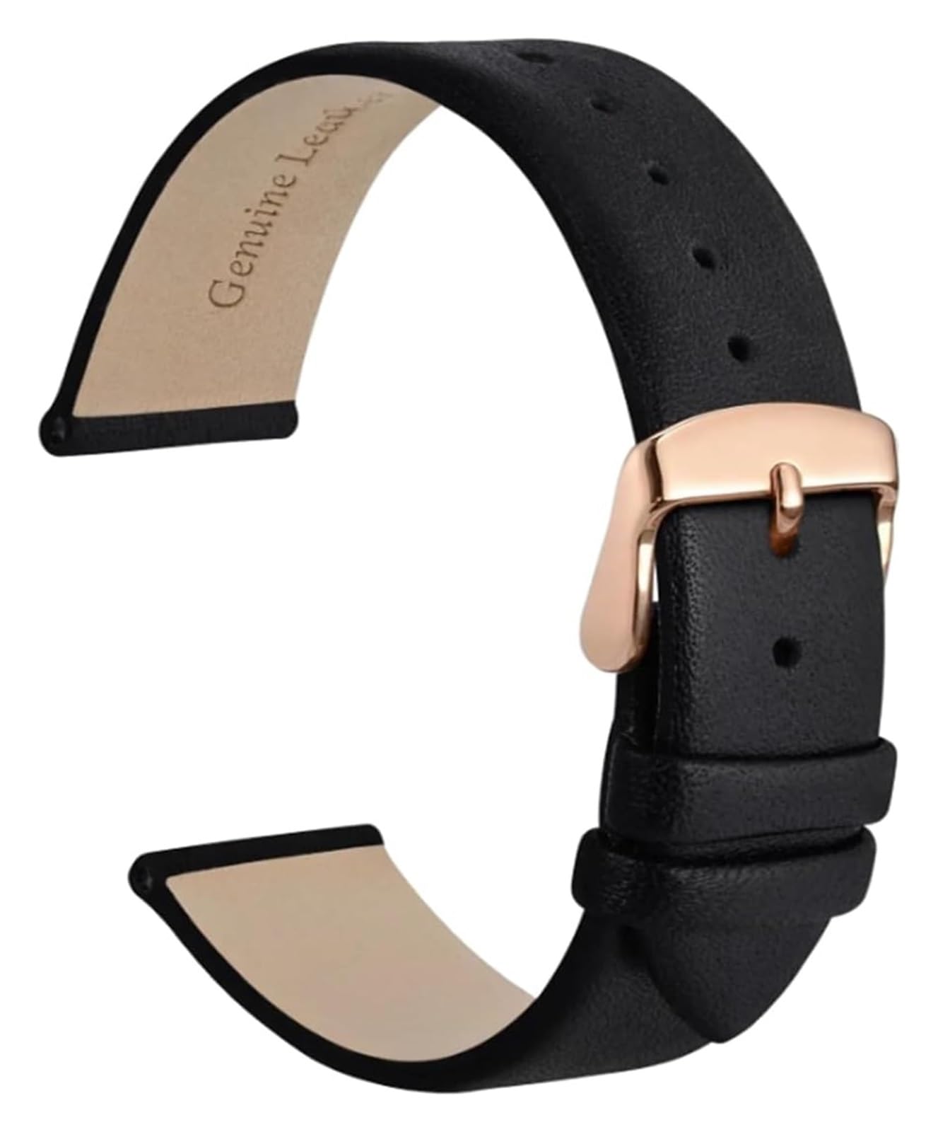 Bracelet de montre cuir noir interchangeable 20 mm mince