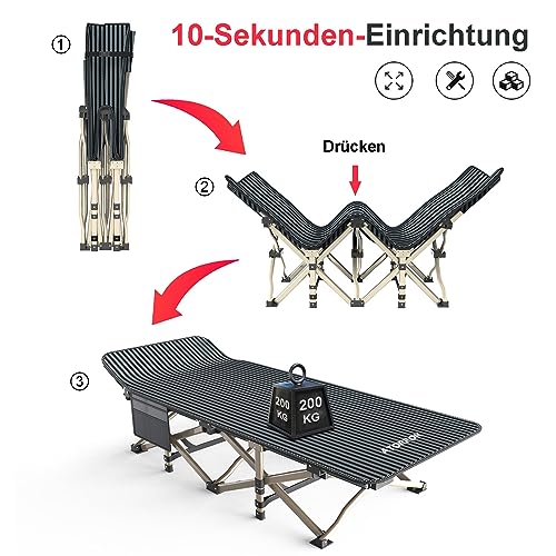 ATORPOK SHOP Campingbett feldbett klappbar, Faltbar Gästebett bis 200 kg für, Extra Breit Faltbar Klappbett Feldbett Campingbett für Outdoor Garten Innen