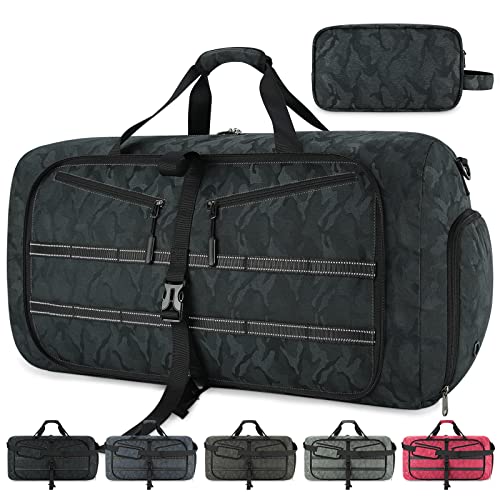 Travel Duffel Bag for Men Women 80L Waterproof Overnight Weekender Bags Foldable Sports Gym Duffle Bag with Shoes Compartment and Toiletry Bag Black