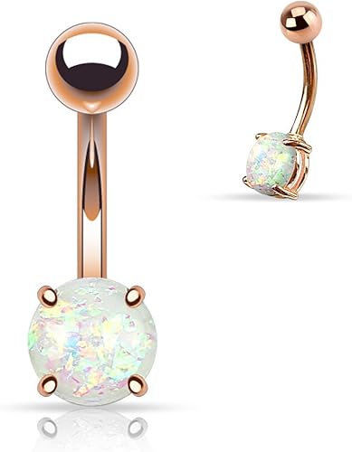 Miniatura 3 de FIFTH CUE Juego de puntas de ópalo con purpurina de 14G, oro rosa IP sobre 316L, anillo de ombligo de acero quirúrgico, Metal, resina ópalo de