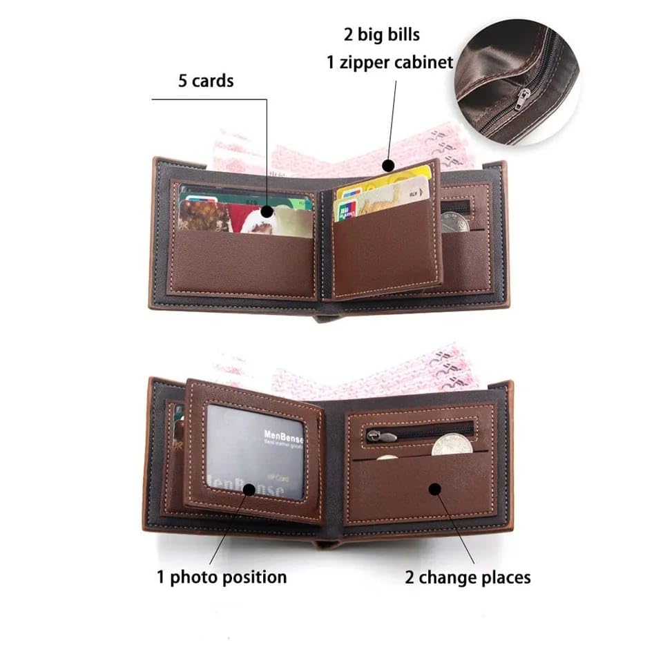 Generic Men's Wallet, Leather Bifold Wallets, Multiple Slots for Credit Cards, ID, License, Photo Holder, Purse (light brown), 002153