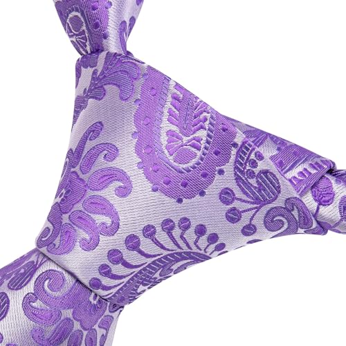 Image of Dubulle Mens Paisley Floral Silk Tie for Men Striped Necktie and Pocket Square Cufflinks Set Wedding Business
