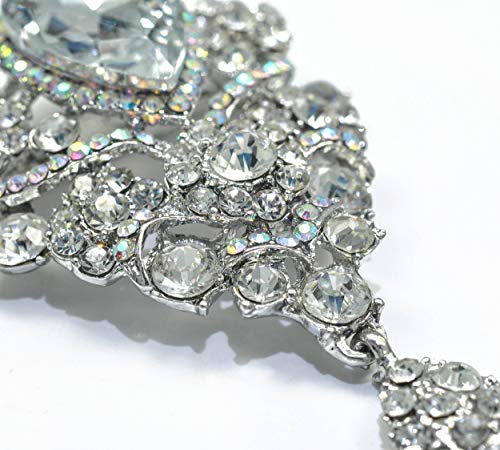 Gyn&Joy Women's Austrian Crystal Silver-Tone Bouquet Flower Teardrop Large Gorgeous Brooch Pin Bz062 #TOP5