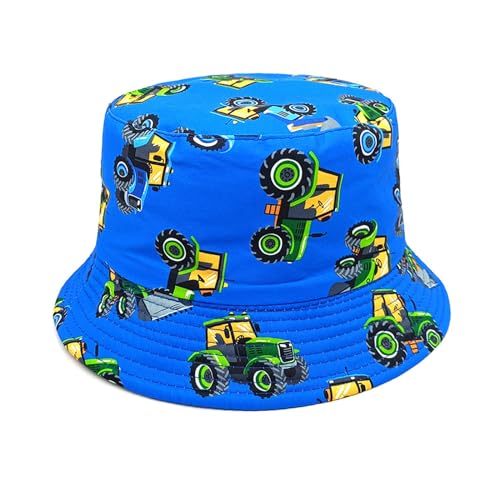 Children's Bucket Hat Cartoon Bulldozer Printed Fisherman Hat Outdoor Sun Protection Hat for Boys Girls
