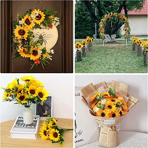 LOKIPA 2 Bunches Artificial Sunflower Bouquet, Fake Sunflower Silk Flowers Realistic Silk Sunflowers with Stems for Wedding Home Garden Party Decoration image 2