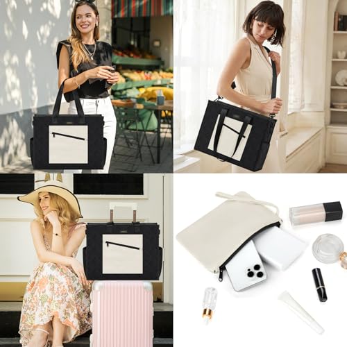 Image of IBFUN Utility Tote Bag with 24 Pockets, Large Teacher Tote for Women with Laptop Compartment, Travel Tote Bag with Zip Top