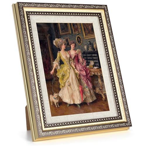 Kigift Bilderrahmen Gold Retro, Fotorahmen mit Arganic Glas, 7 Zoll...