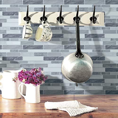 Art3d 10-Sheet Self Adhesive Backsplash, 12 in. x 12in. Grey Marble Design 3D Wall Panels