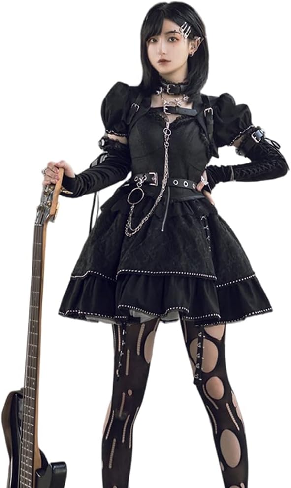 M 黒 JSK ロリータワンピース 3点セット ゴスロリ 長袖ブラウス シャツ Amazon.co.jp: [トクとユウ] ゴスロリ 3点セット ワンピース