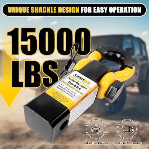 Image of MaxxHaul 51228 15,000 lb Capacity Hitch Mount Trailer Recovery Shackle Tow Hitch with Magnetic 3 /4 inch D-Ring Shackle for 2 inch Receiver with 2 inch Solid Shank for Off-Road Operation