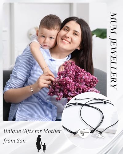 Image of YELUWA 2 Pcs Mother Daughter /Son Bracelets, Back to School Gift | First Day of School Gifts, Mothers Day Gifts, Lovely Charm Bracelets Set Mommy and Me Jewelry with Gift Box Wish Card
