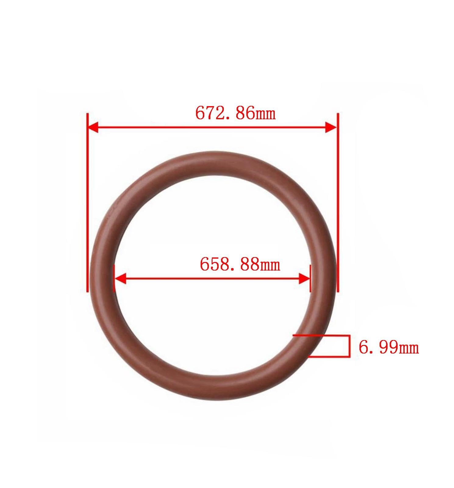 1 Piezas Flúor Caucho Tóricas Juntas, 672.86mm x 658.88mm x 6.99mm, Diámetro del cable 6.99 mm OD 672.86 mm, Marrón FKM Sello Junta para Maquinaria Plomería