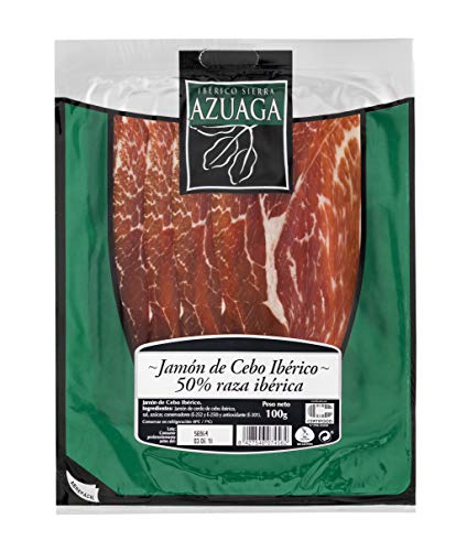 Azuaga Lonchas de Jamón de Cebo Ibérico Envasadas al Vacío, Refrigerado, 100 Gramos