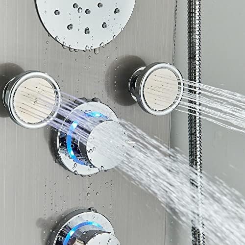 Sistema de Torre de Panel de Ducha de Acero Inoxidable con LED, Resistente al Agua y Rociador de Masaje en Cascada - Níquel Cepillado 8025, Dorado Cepillado 8004 miniatura 7