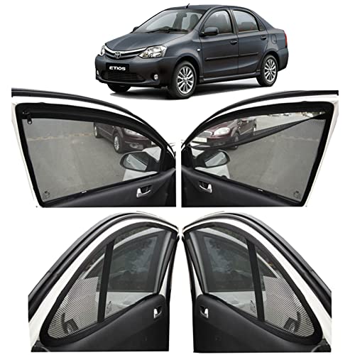 Image of Autofact Magnetic Car Sunshades Compatible with Toyota Etios (Set of 4) - Easy Installation, UV Protection, Keeps Car Cool (Front 2 with Zippers for Easy Access, Rear 2 Without Zippers)