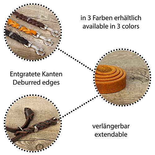 Fettleder Kurzführer, Führleine, Kurzleine (35 cm x 10 mm verchromt, Braun)
