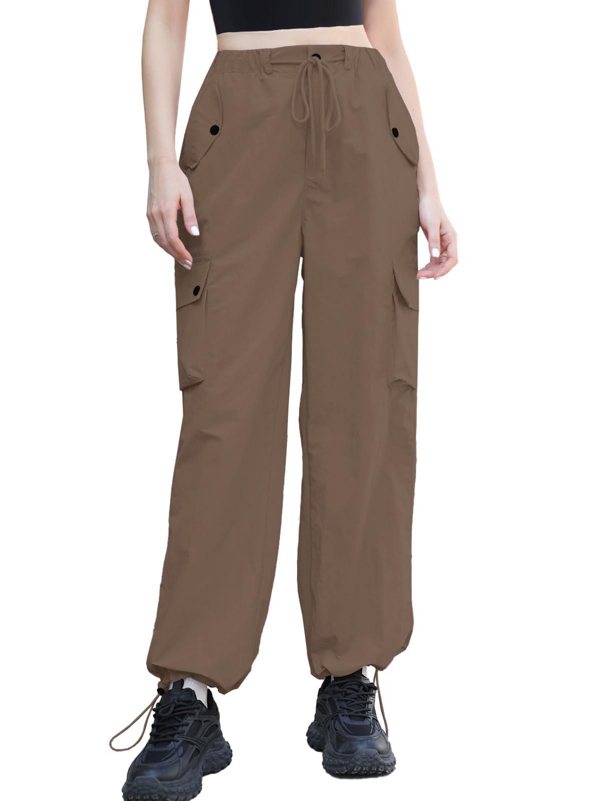 Cromoncent Cargo Pants Girls &amp; Women Parachute Pants Y2K Baggy Rave Clothes Waterproof with Pockets