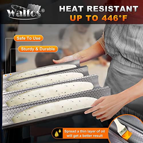 Walfos 2 Pack Nonstick Baguette Pans, No Coating Coming Off, Perforated 4 Loaves French Bread Pan, Durable Baguettes Bakery Tray For Baking Molding, 15" X 13" #TOP3