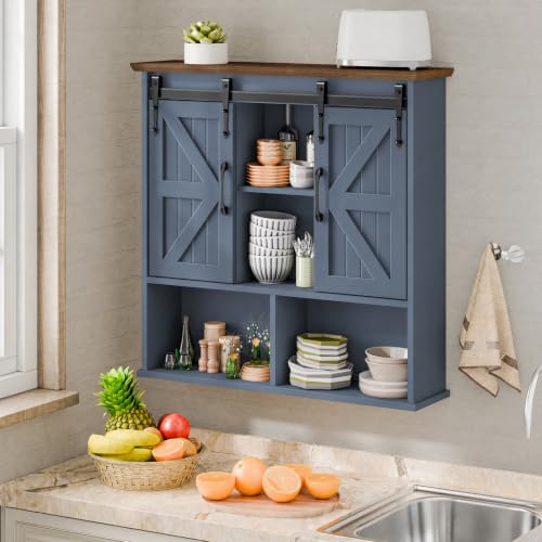 Image of Vabches Bathroom Wall Cabinet, Farmhouse Medicine Cabinet, Navy Blue