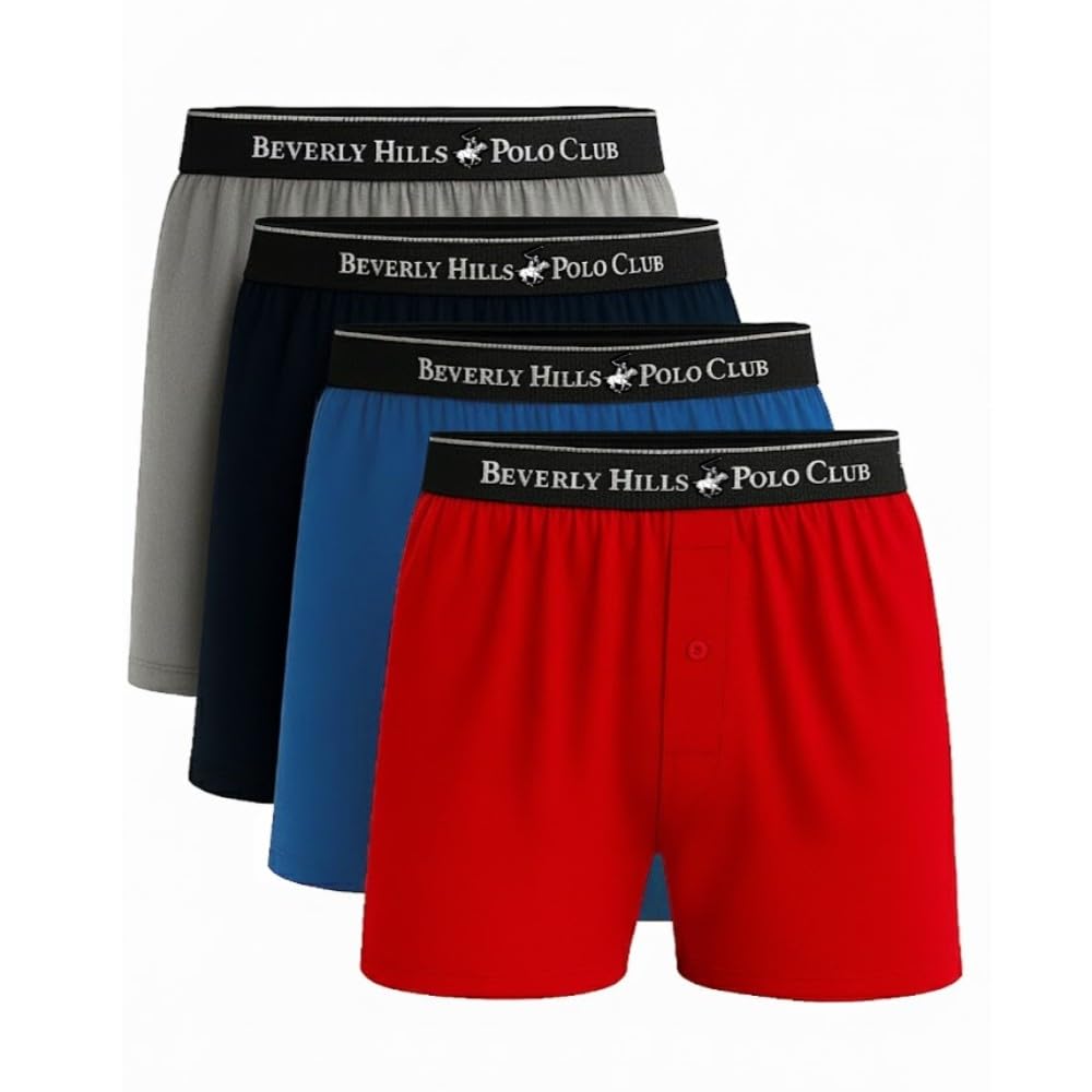 Beverly Hills Polo Club Mens 4 Pack Knit Boxer Short