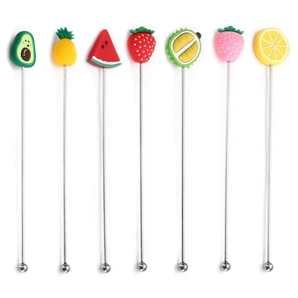 Fituenly Cocktail Stirrers 7pcs Fruit Drink Sticks, Metal Drink Sticks, Reusable Metal Coffee Stirrers, Drink Stirrers in